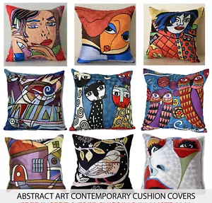 Abstract Picasso Style Modern Art Decorative Silk Throw Pillow 18" Cushion Cover - Picture 1 of 31