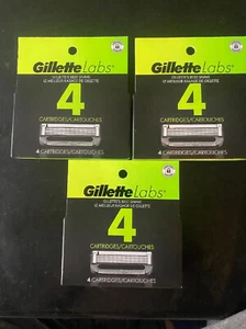 3 x 4 Gillette Labs Men's Razor Blade Refills 12 Refills - Picture 1 of 3