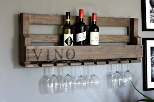 Weinregal VINO Wein Glas Gläserhalter Flaschenregal Landhaus Holz braun shabby - Bild 1 von 2