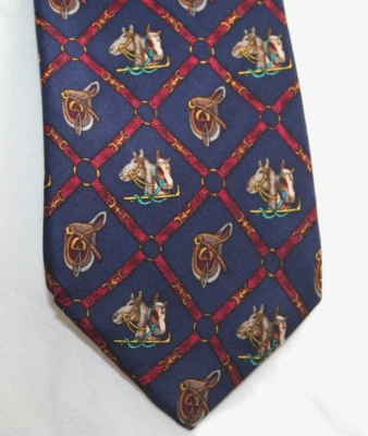 Галстук винтажный шелковый Alynn лошадь конные лошади галстук США - Изображение 1 из 4