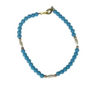 Imitation Pearl Beaded Bracelet Goldtone Jewelry Plastic Delicate Tennis - Picture 1 of 7