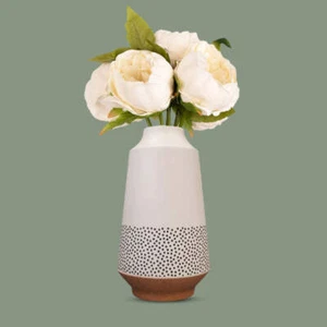 Artificial Ivory Peonies Bouquet in a Off-White Nordic Vase - Picture 1 of 3