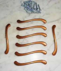 Set of 8 Copper Tone Metal Vintage Cabinet Door Drawer Pull Handles - Picture 1 of 5