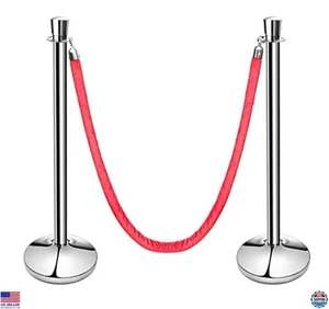 Stainless Steel Stanchions Set of 2 with 79.5" Red Velvet Rope for Events - Picture 1 of 6