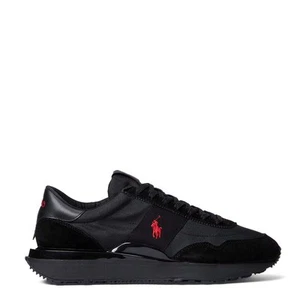 Polo Ralph Lauren Train 89 Suede and Oxford Trainer Triple Black / Red Pp - Picture 1 of 9