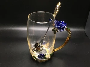 Beautiful COAWG Enameled Glass Tea Mug and Spoon Set-New In Box - Picture 1 of 9