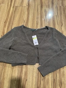 wild fable fuzzy fitted cropped cardigan cropped cardigan dark taupe sz M nwt - Picture 1 of 2