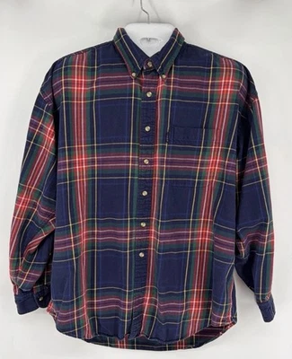 Vintage IZOD Flannel Long Sleeve Shirt Cotton Tartan Plaid Large Holiday Button - Image 1 of 4
