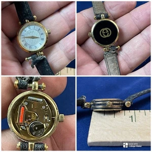 Vintage Gucci Watch Ladies Silver Dial Leather Strap ( Parts/Repair) Untested !! - Picture 1 of 14