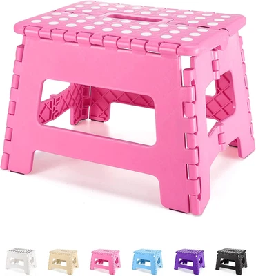 9-Inch Folding Step Stool, Heavy Duty, Compact, Holds 300 Lbs (Pink) - Image 1 of 4