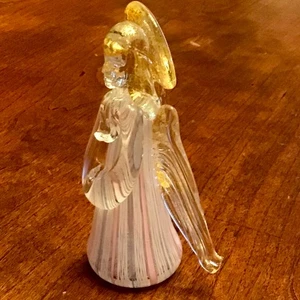 VINTAGE MURANO GLASS ANGEL FIGURINE ART GLASS PINK BLUE & WHITE SWIRL ITALY - Picture 1 of 10