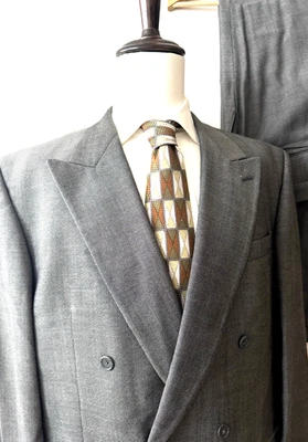 Traje Doble Pecho 2 Piezas 44L Largo - 36W x 34L Tallia Uomo Lana Gris Ojo de Pájaro Foto 1 de 4