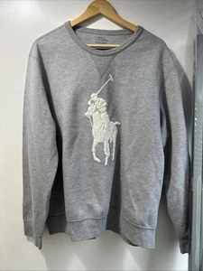 Polo Ralph Lauren Jumper Mens XL Grey Big Pony Sweatshirt Preloved - Picture 1 of 8