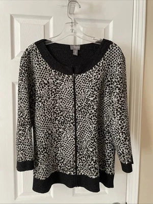 Chicos Travelers Mujer Precioso Negro Blanco Animal Print Cremallera Completa Hermoso Talla 2 Foto 1 de 3