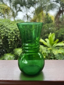 Vintage Anchor Hocking ANCHORGLASS Forest Green Ringed VASE MCM - Picture 1 of 3