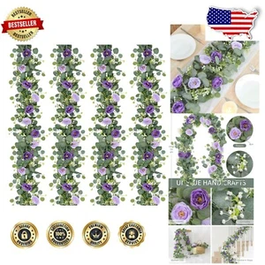 Vibrant 4PCS Purple Rose Garland with Eucalyptus Leaves - Versatile Party Decor - Picture 1 of 9