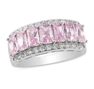 PINK CZ Band Ring Sterling 925 (10) Emerald Cut Smooth *NEW* GORGEOUS! - Picture 1 of 6