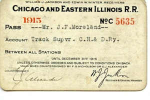 25B498 1915 C&EI CHICAGO & EASTERN ILLINOIS RAILROAD TRAVEL RAIL PASS - Picture 1 of 2