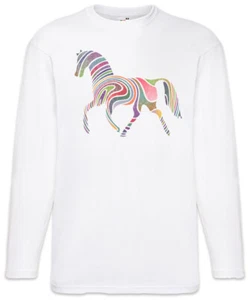 Colored Horse I Langarm T-Shirt Toon Comic Look Techno Rave Raver Rainbow Pferd - Picture 1 of 1