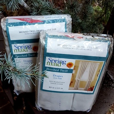 2 Pair VTG Unopened Pkgs ~ Springmaid Brushed Twill Drapes 80x63" Terragon Green - Image 1 of 4