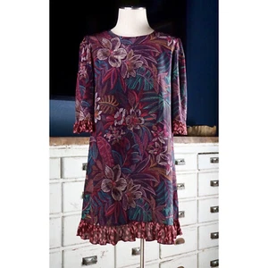 Johnny Was Alicante Silk Tunic Mini Ruffled Purple Tropical Dress S - Picture 1 of 7