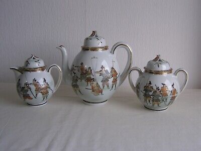 Antique Japanese Samurai Hand Painted Porcelain Teapot Milk Jug And Sugar Bowl • 36.79£