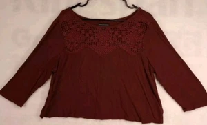 Top para mujer American Eagle 2xl rojo recortado manga 3/4 ganchillo  - Imagen 1 de 8