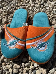 Miami Dolphins NFL striped plush slippers slip on mens size small foco - Picture 1 of 3