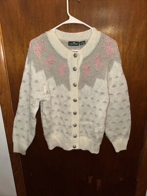 Cárdigan De Colección Cabin Creek Para Mujer Blanco Gris Crochet Talla Mediana Cottagecore  Foto 1 de 4