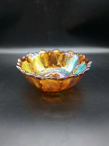 Vintage Indiana Iridescent Amber Glass Wild Rose Scalloped Edge - Picture 1 of 3