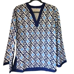 Tracy Negoshian kafton Tunic 100% Cotton blue and white SMALL NWT blouse top - Picture 1 of 8