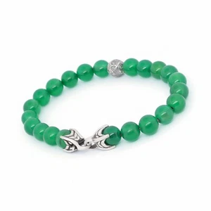 David Yurman Men Silver Accent 8MM Green Onyx Spiritual Beads Bracelet 8" - Picture 1 of 4