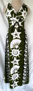 Vintage 70er Jahre..RINDENTUCH..GRÜN & WEISS.. VOLLE LÄNGE..HAWAIIANISCH..KLEID..KLEIN - Bild 1 von 4