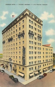 Pioneer Hotel Vtg Cars Corner  Street Scene Tucson,AZ Vtg 1940's Postcard  - Picture 1 of 2