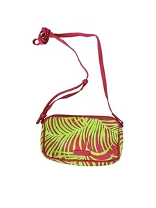 Vera Bradley Pink & Neon Green Palm Fronds Faux Leather Small Crossbody Bag 9x5" - Picture 1 of 11