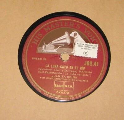 JUANITA REINA CASTIGO DIOS NO TÉ MANDE/LA LUNA CAYÓ EN EL RÍO HMV JOS41 - Image 1 of 2