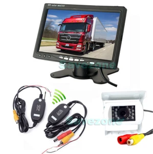 18 IR DEL Sans fil Caméra de Recul Blanc + 7" LCD Moniteur Camion de Bus 12V-24V - Foto 1 di 11