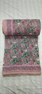 Hand Block Print Jaipuri Razai Quilt 100% Cotton Reversible Quilt Throw Blanket - Picture 1 of 15