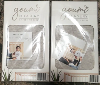 Lote de 2 lençóis de berço Goumi berçário bambu macio algodão orgânico ajustado cinza 52x28x9 - Imagem 1 de 3