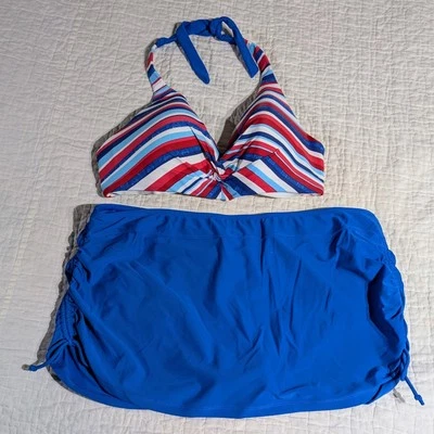 New Directions Traje de Baño 2 Piezas Top Talla Grande Inferior Talla XL Rojo Blanco Azul Bikini  Foto 1 de 4