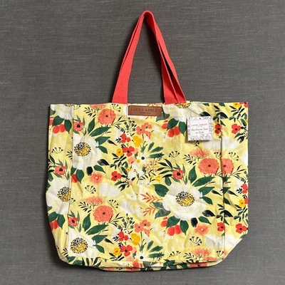 Laura Ashley Tote Bag Yellow Floral Canvas Reusable Shopping Travel Boho Grocery - Image 1 of 4