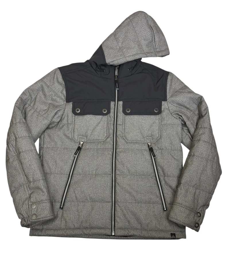 Chaqueta Prana Argus Hombre Grande Gris Con Capucha Forrada Bolsillos en el Pecho Resistente al Agua Foto 1 de 4