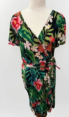 Beautiful Decjuba Black Tropical Floral Wrap Dress-Cute-Comfy-Casual-Size 12 - image 1 of 4