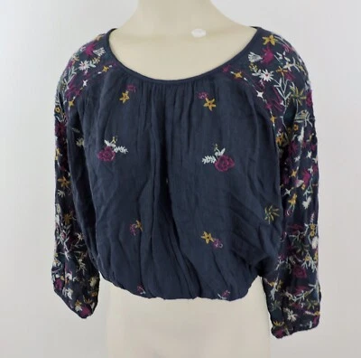 Top corto boho floral bordado azul marino XS Free People flores silvestres nuevo sin etiquetas para mujer Foto 1 de 4
