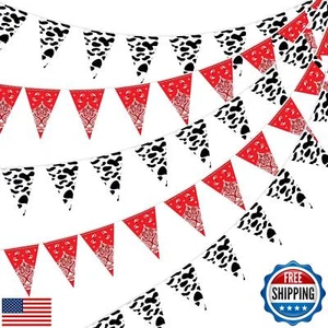 Ctosree 5 Pack 49 Ft Cow Print Bandana Pennant Banners Cow Bunting Banner Wes - Picture 1 of 5