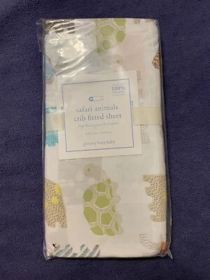 New Pottery Barn Kids Safari Animals Crib SHEET toddler bed RARE Baby Multicolor - Image 1 of 2