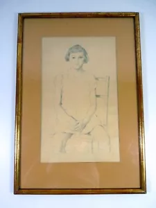 Dessin Mine de Plomb Ecole d'Alger Années 1950 JEUNE ASSISE Signé Armand Assus - Picture 1 of 11