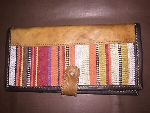 Recycled Handmade organic Multi-color Cotton w Leather Framed Bifold Wallet