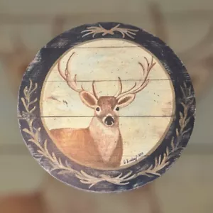 Lazy Susan Deer with Black Border on Wood 15" - Picture 1 of 3