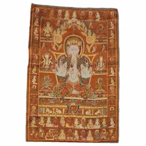 Foulard di seta buddismo tibetano Namgyalma Ushnishavijaya Thangka ricamo quadro da parete - Foto 1 di 6